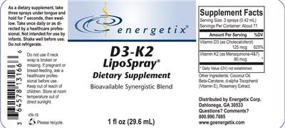 Photo of the Energetix D3-K2 LipoSpray label