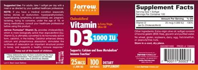 Photo of the Jarrow Formulas Vitamin D3 1000 IU label