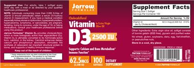 Photo of the Jarrow Formulas Vitamin D3 2500 IU label
