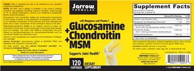 Photo of the Jarrow Formulas Glucosamine + Chondroitin + MSM label