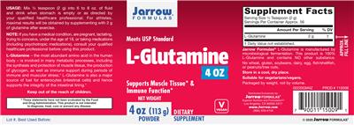 Photo of the Jarrow Formulas L-Glutamine Powder label