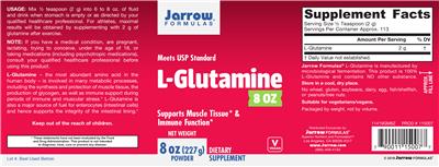 Photo of the Jarrow Formulas L-Glutamine Powder label