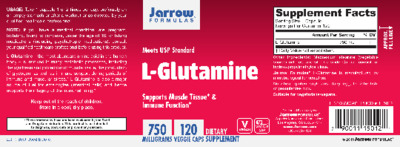 Photo of the Jarrow Formulas L-Glutamine 750 mg label
