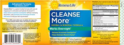Photo of the Renew Life Cleanse More label