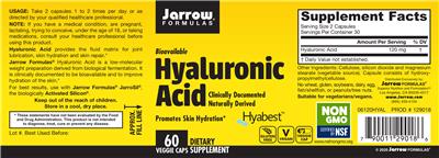 Photo of the Jarrow Formulas Hyaluronic Acid label