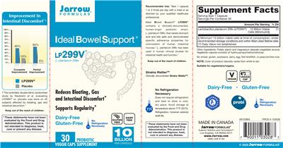 Photo of the Jarrow Formulas Ideal Bowel Support LP299V label