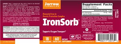 Photo of the Jarrow Formulas IronSorb 18 mg label