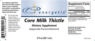Photo of the Energetix Core Milk Thistle label