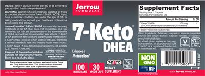 Photo of the Jarrow Formulas 7-Keto DHEA 100 mg label