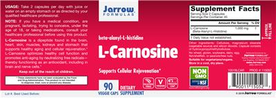 Photo of the Jarrow Formulas L-Carnosine label