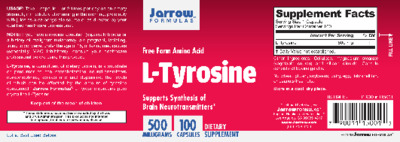 Photo of the Jarrow Formulas L-Tyrosine 500 mg label