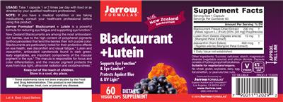 Photo of the Jarrow Formulas Blackcurrant + Lutein label