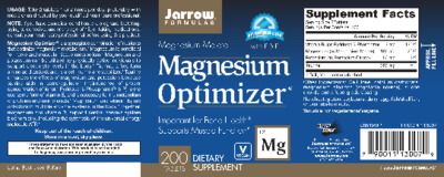 Photo of the Jarrow Formulas Magnesium Optimizer label