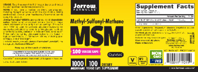 Photo of the Jarrow Formulas MSM 1000 mg label