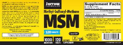 Photo of the Jarrow Formulas MSM 1000 mg label