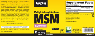 Photo of the Jarrow Formulas MSM Powder label