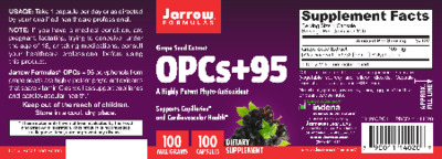 Photo of the Jarrow Formulas OPCs + 95 100 mg label