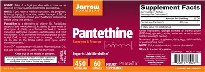Photo of the Jarrow Formulas Pantethine 450 mg label
