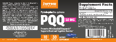 Photo of the Jarrow Formulas PQQ 10 mg label