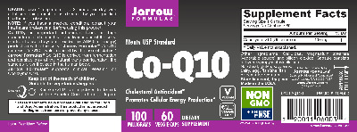 Photo of the Jarrow Formulas Co-Q10 100 mg label