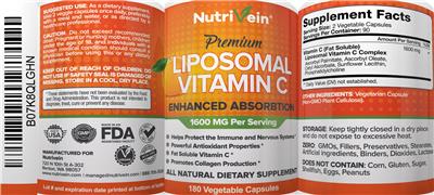 Photo of the NutriVein Premium Liposomal Vitamin C label