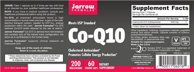 Photo of the Jarrow Formulas Co-Q10 200 mg label