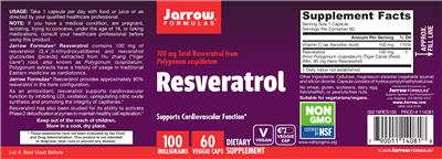 Photo of the Jarrow Formulas Resveratrol 100 mg label