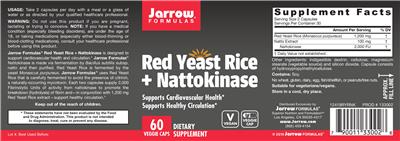 Photo of the Jarrow Formulas Red Yeast Rice + Nattokinase label