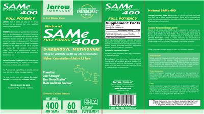 Photo of the Jarrow Formulas SAMe 400 mg label