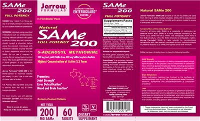 Photo of the Jarrow Formulas SAMe 200 mg label