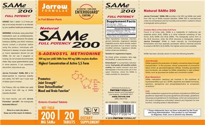 Photo of the Jarrow Formulas SAMe 200 mg label