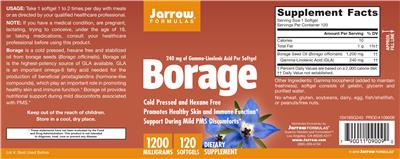 Photo of the Jarrow Formulas Borage 1200 mg label