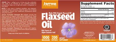 Photo of the Jarrow Formulas Flaxseed Oil 1000 mg label