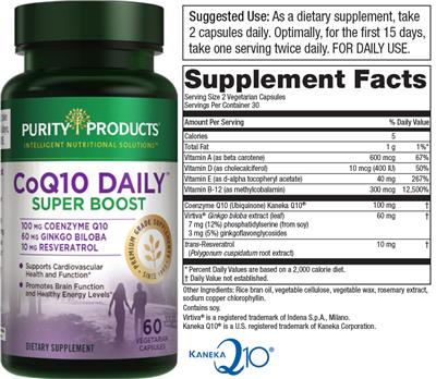 Photo of the Purity Products CoQ10 Daily Super Boost label