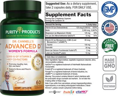 Photo of the Purity Products Dr. Cannell's Advanced D Women's Formula label