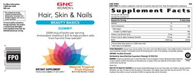 Photo of the GNC Women's Hair, Skin & Nails Gummy Tropical Fruit label