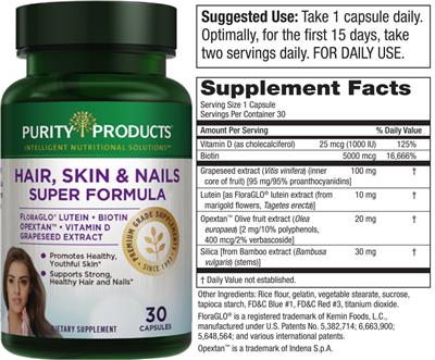 Photo of the Purity Products Hair, Skin & Nails Super Formula label