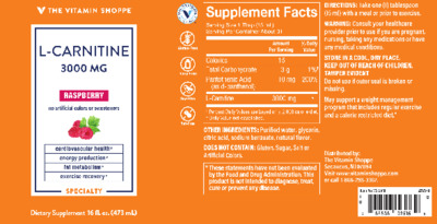 Photo of the The Vitamin Shoppe L-Carnitine 3000 mg Raspberry label