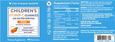 Photo of the The Vitamin Shoppe Children's Vitamin C Gummies 250 mg Orange label