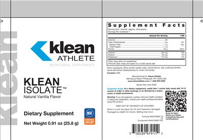 Photo of the Klean Athlete Klean Isolate Natural Vanilla Flavor label