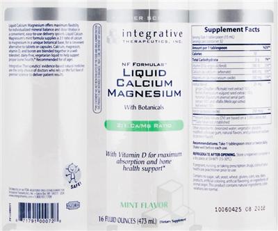 Photo of the Integrative Therapeutics NF Formulas Liquid Calcium Magnesium With Botanicals Mint Flavor label
