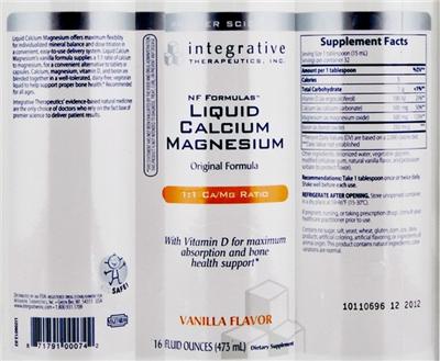Photo of the Integrative Therapeutics NF Formulas Liquid Calcium Magnesium Vanilla Flavor label