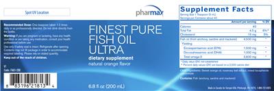 Photo of the Pharmax Finest Pure Fish Oil Ultra Natural Orange Flavor label