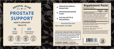 Photo of the Crystal Star Prostate Support label