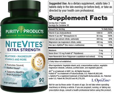 Photo of the Purity Products NiteVites Extra Strength label