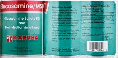 Photo of the Karuna Glucosamine/MSM label