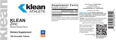 Photo of the Klean Athlete Klean Zinc Natural Orange Flavor label