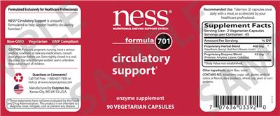 Photo of the NESS Nutritional Enzyme Support System Formula 701 Circulatory Support label
