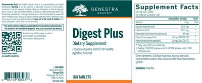 Photo of the Genestra Brands Digest Plus label