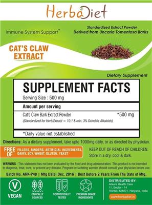 Photo of the Herbadiet Cat's Claw Extract label
